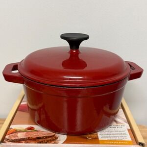 Bella 2.75 Qt Enameled Cast Iron Dutch Oven Pot with Lid Red Cookware